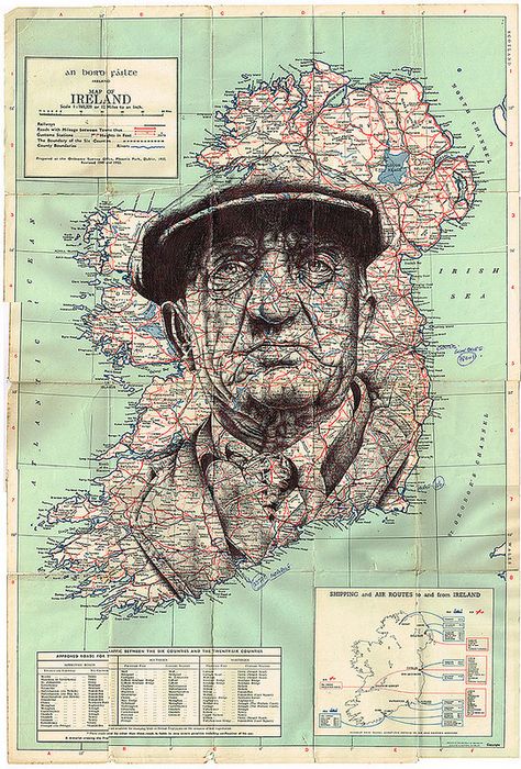 'words lose themselves in the wind' Bic biro drawing on a 1930s map of Ireland. High School Drawing Lessons, 2d Portrait, Connections Art, Map Portrait, Hsc Art, Mark Powell, Biro Drawing, Map Collage, Alevel Art