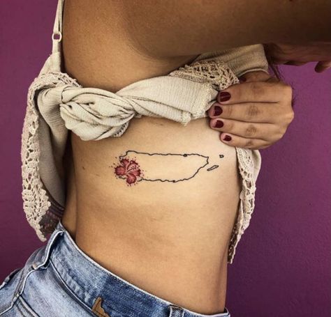 Hibiscus Tattoo Puerto Rican, Tainos Tattoo, Traditional Puerto Rican Tattoo, Puerto Rican Culture Tattoos, Tattoo Ideas Puerto Rico, Puerto Rico Inspired Tattoos, Boricua Tattoos For Women, Puerto Rico Map Tattoo, Puerto Rico Flower Tattoo