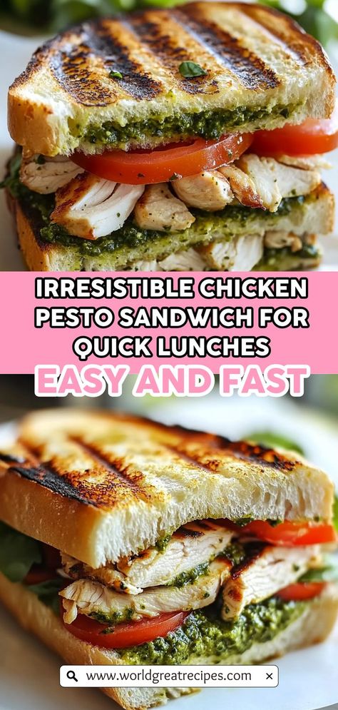 Pesto Chicken Panini Recipes, Chicken Pesto Panini Sandwiches, Pesto Sandwich Ideas, Easy Lunch Sandwiches, Tuscan Chicken Sandwich, Sandwich Recipes Chicken, Sandwich Recipes Healthy, Chicken For Sandwiches, Healthy Sandwiches For Lunch