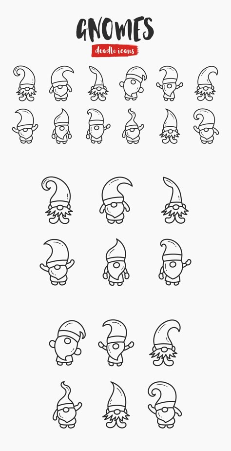 Gnomes Hand-Drawn Doodle Icons#illustration #doodle #cartoon Cute Easy Christmas Drawings Gnome, Tiny Gnome Tattoo, Cute Gnome Drawing Simple, Gnomes Drawing Simple, Simple Gnome Drawing, Fairy Doodles Easy, Gnome Drawing Simple, Cute Gnome Drawing, Gnome Doodle