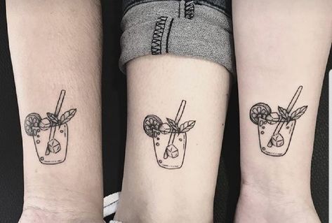 Drink Tattoo, Cocktail Tattoo, Maching Tattoos, Matching Best Friend Tattoos, Bestie Tattoo, Bff Tattoos, Pink Drink, Friendship Tattoos, Cute Small Tattoos