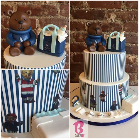 Polo Bear Baby Shower Cake! #alledible #polocake #ralphlauren #customcake #customcakes Polo Bear Birthday Party Theme, Ralph Lauren Bear Party Theme, Polo Themed Baby Shower Ideas, Polo Bear Baby Shower Ideas, Polo Baby Shower Ideas Boys, Polo Themed Baby Shower, Polo Cake, Baby Shower Souvenirs Girl, Polo Baby Shower