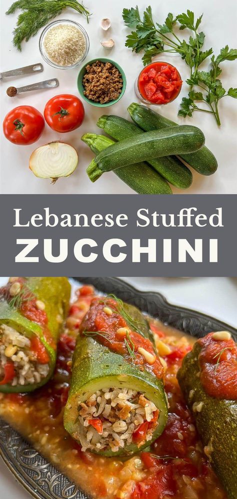 Lebanese Stuffed Zucchini, Vegan Lebanese Food, Lebanese Zucchini Recipes, Low Carb Middle Eastern Recipes, Keto Middle Eastern Recipes, Vegan Middle Eastern Food, Authentic Lebanese Recipes, Lebanese Vegan Recipes, Middle Eastern Ground Beef Recipes