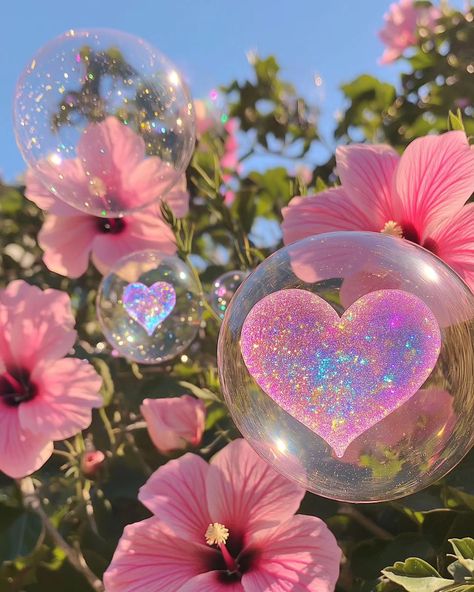 Combining bubbles with hearts and flowers is becoming a weekly thing for me 😁 . . #heart #flowers #jungle #bubbles #dreamy #hibiscus #lily #magical Bubbly Astethic, Bubbles And Flowers Aesthetic, Bubble Aesthetic, Rainbow Bubbles Wallpaper, Bubbles In Sky Aesthetic, Iridescent Bubbles Aesthetic, Rainbow Bubbles, Pink Bubbles, Pretty Landscapes