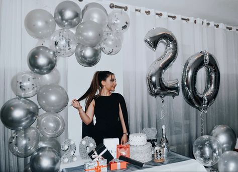 Silver White Birthday Decor, Birthday 20, Silver Party Decorations, Birthday Party Essentials, Eighteenth Birthday, Birthday Photo Booths, Birthday Party Outfits, 22nd Birthday, Engagement Decorations