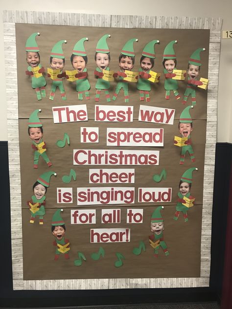 Christmas Prek Bulletin Boards, Daycare Christmas Bulletin Board, Taylor Swift Christmas Bulletin Board, Infant Room Christmas Bulletin Board, Christmas Preschool Classroom Decor, December Window Display Preschool, Christmas Daycare Bulletin Boards, The Best Way To Spread Christmas Cheer, Christmas Cubby Tags