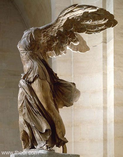 Greek Goddess of Victory, Nike by Mahealani Palepale. Wing Victory of Samothrace, also identified as the Goddess of Victory, Nike, was discovered by Charles Champoiseau in 1863 on a small island of Samothrace. This immaculate sculpture stands at 3.28m (11 feet) and is erected of Parian marble for the figurine and Gray Lartos marble for the base in which she stands on the bow of a vessel. Nike Of Samothrace, Winged Victory Of Samothrace, Winged Victory, Istoria Artei, Angel Statue, Roman Sculpture, Greek Sculpture, Louvre Paris, Louvre Museum