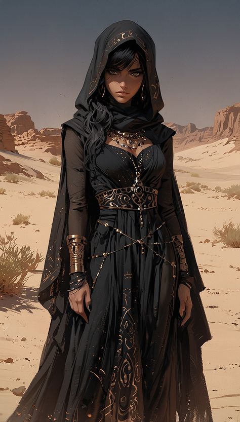 Egyptian Attire, Egyptian Royalty, Fantasy Sorceress Outfit, Priestess Outfit, Desert Warrior, Desert Fantasy Clothing, Desert Character Design, Desert Witch, Fantasy Outfits Design Desert