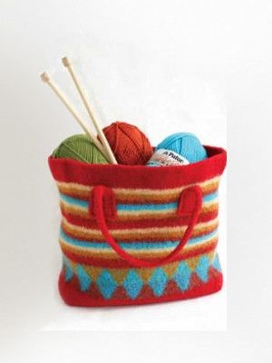 You can hold just about anything in the durable Colorful Felted Bag. Created by knitting up a larger than life bag and then shrinking it in the washing machine to create a thick, hardy product, this felted bag is a great choice for knitters constantly on the go. Shopping Bag Pattern, Patons Classic Wool, Knit Purse, Knitted Bag, Free Knitting Patterns, Knitting Supplies, Felt Bag, Purse Patterns, Free Knitting Pattern