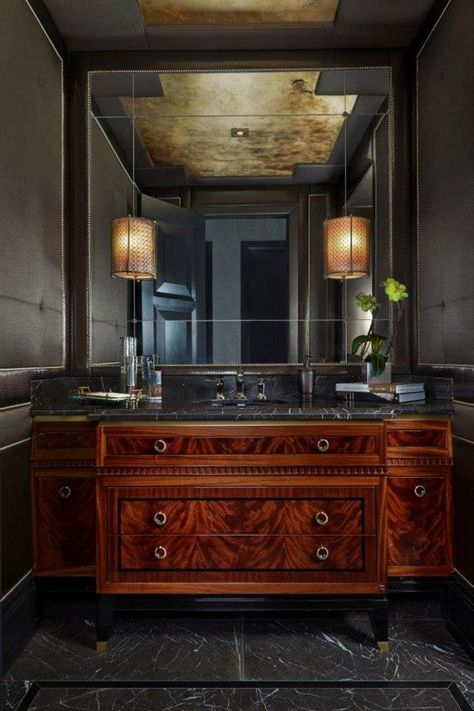 Classic and timeless sink and vanity area Art Deco Bathroom Vanity, Glamorous Bathroom, Side Boards, Silver Room, Art Deco Vanity, Art Deco Bathroom, Deco Bathroom, Bathroom Units, Bathroom Design Decor