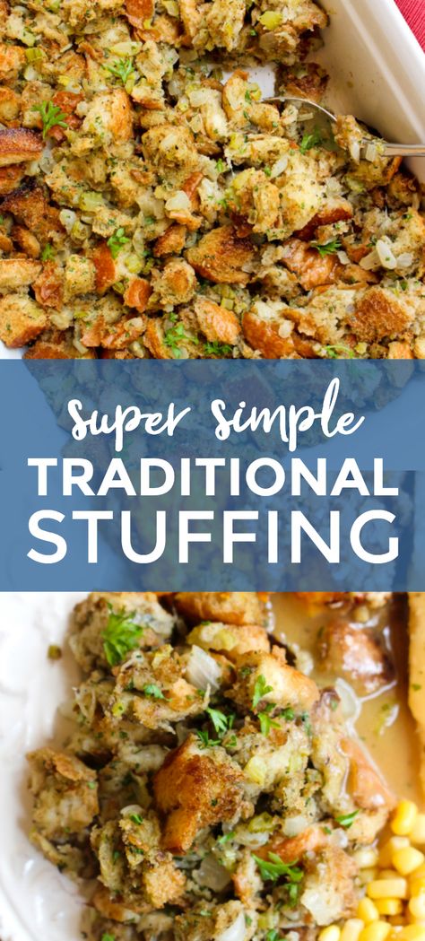 Traditional Stuffing Recipe, Classic Stuffing Recipe, Made To Be A Momma, Traditional Stuffing, Turkey Stuffing Recipes, Dressing Recipes Thanksgiving, Vegetarian Thanksgiving Recipes, Fluffy Bread, Stuffing Recipes For Thanksgiving