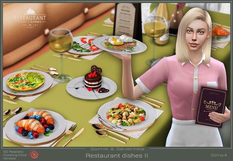 Restaurant dishes - set 2 | Patreon Mods For Sims 4, Sims 4 Restaurant, Cook Clothes, Baby Tea, Sims 4 Patreon, Sims 4 Family, Free Sims 4, Restaurant Dishes, Sims 4 Gameplay