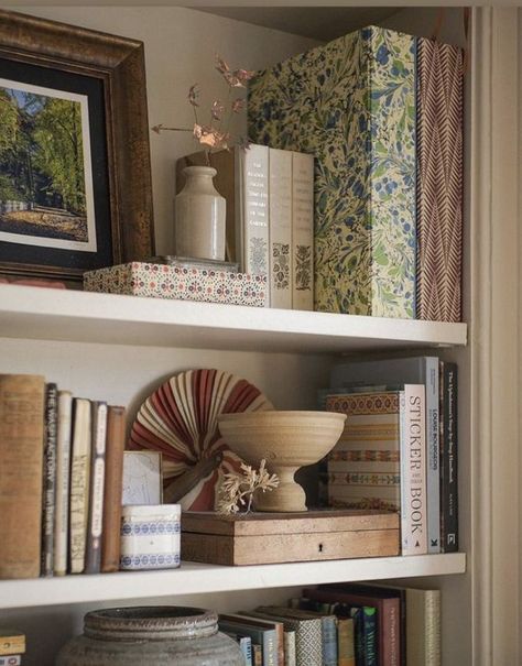 Library Shelf Styling, Functional Bookshelf Styling, Living Room Shelf Ideas, Bookshelf In Living Room, Decorating New Home, Shelf Styling Living Room, Cressida Bell, Shelf Decor Living Room, Box File