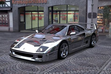 Outrageous Chromed Ferrari F40 Mustang Car Aesthetic, Mustang Car, Chrome Cars, Ford Mustang Car, Aesthetic Cool, Ferrari California, Jaguar F Type, Car Aesthetic, Ferrari F40