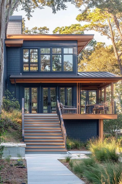 40 Modern Houses with Cedar Shiplap Exterior for Stunning Curb Appeal Coastal House Exteriors, Lindal Cedar Homes House Plans, Surf Shack Exterior, Cedar Gables On House Exterior, Surf House Exterior, New England Beach House Exterior, White Cedar Shake Siding, Beach Homes Exterior Seaside, Small Lake House Exterior