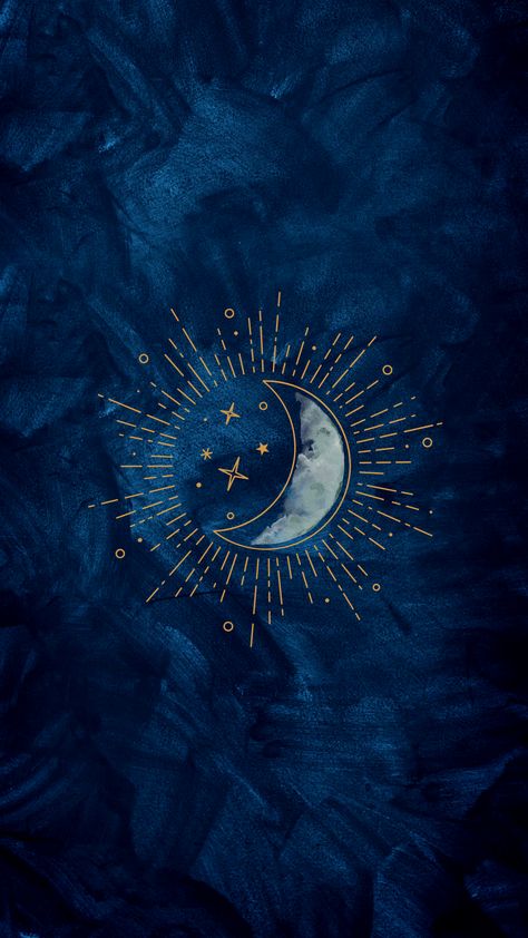 Gold And Blue Wallpaper, Blue And Gold Wallpaper Aesthetic, Dark Blue And Gold Aesthetic, Dark Celestial Aesthetic Wallpaper, Blue And Gold Aesthetic Wallpaper, Celestial Phone Wallpaper, Gold Stars Aesthetic, Blue Sun And Moon Wallpaper, Blue And Gold Aesthetic