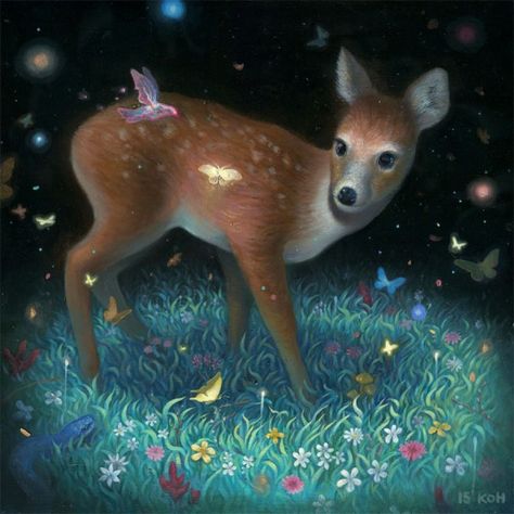 KiSung Koh Paints Enchanting Visions in Tribute to Nature | Hi-Fructose Magazine Nice Animals, Animal Painter, Animals Pictures, Vintage Deer, Artist Interview, Wow Art, Wildlife Art, Colored Pencil, Animals Friends