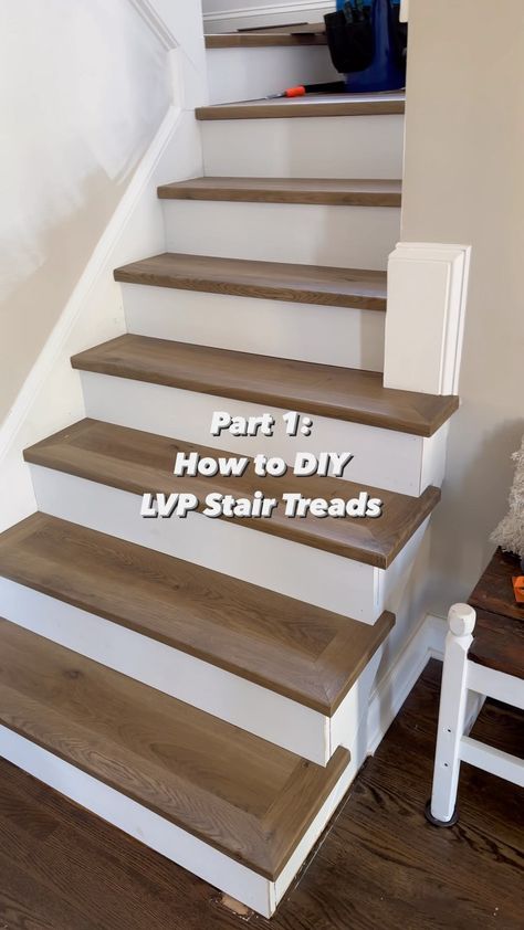 DIY.bcimcheap on Reels | Alex Teee · Aesthetical Love How To Do Stairs With Vinyl Plank, Stair Tread Bullnose, Redoing Stair Treads, Square Nose Stair Treads, How To Install Vinyl Plank Flooring On Stairs, Wood Stairs Non Slip, Stair Tread Replacement, Laminate Wood Stairs Ideas, Stairs With Lvp Flooring