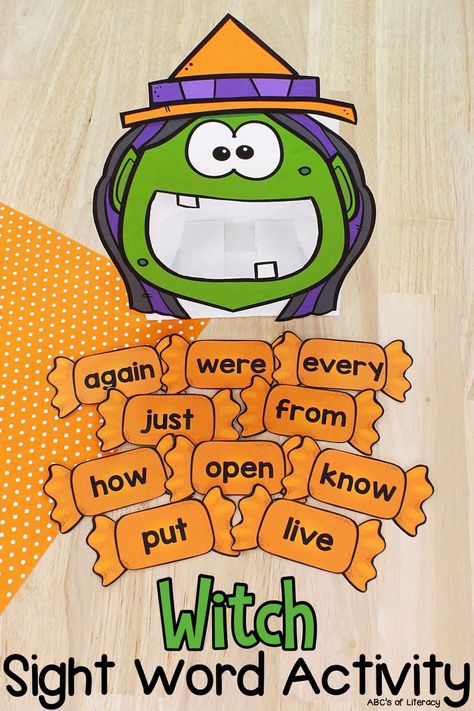 Witch Halloween Activities, Kindergarten Halloween Reading Activity, Witch Activities Preschool, Halloween Ela Activities Kindergarten, Halloween Digraphs, Halloween Reading Games, Fall Sight Word Activities, Halloween Phonics Activities, Halloween Sight Word Activities