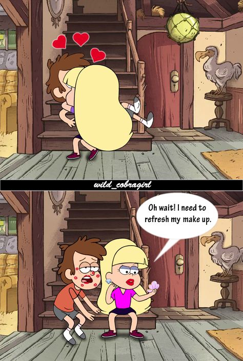 Kissing Practice by wild-cobragirl.deviantart.com on @DeviantArt Gravity Waterfall, Dipper And Pacifica, Can't Help Myself, Gravity Falls Dipper, Fall Humor, Gravity Fall, Gravity Falls Fan Art, Gravity Falls Comics, Reverse Falls