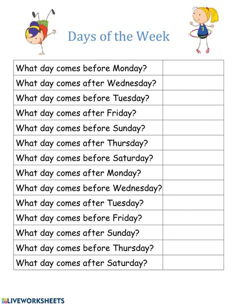 Days of the Week free online worksheet Days Name Worksheet, Naming Words For Class 1, Days Of The Week Activities Worksheets, Word Of The Week Worksheet, Days Of Week Worksheet, Days Of The Week And Months Of The Year Worksheet, Week Days Worksheet, Days Of The Week Worksheet Grade 1, Days Of The Week Worksheet For Grade 2