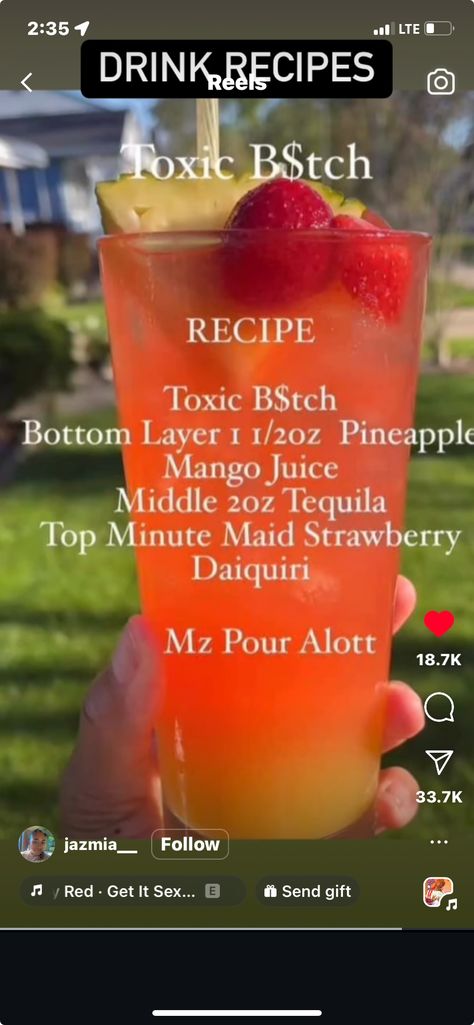 Birthday Mixed Drinks Recipes, Yummy Alcoholic Drinks Easy, Good Mixed Alcoholic Drinks, Bday Drinks, Alc Drinks, Cookout Drinks, Bartending 101, Summer Drinks Alcohol Recipes, Bartender Drinks Recipes