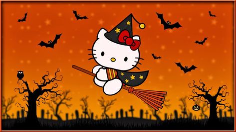 #hellokitty #halloween #cute #kawaii #spooky #october #pinterest Fall Hello Kitty Wallpaper Laptop, Halloween Hello Kitty Wallpaper Laptop, Hello Kitty Halloween Wallpaper Laptop, Hello Kitty Halloween Aesthetic, Hello Kitty Halloween Wallpaper, Halloween Desktop Wallpaper, Taekwondo Wallpaper, Halloween Kitty, Fall Wallpapers