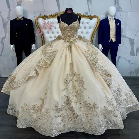 Brown Quinceanera Dresses, Sparkly Quinceanera Dresses, Champagne Quinceanera Dress, Gold Quince Dress, Champagne Quinceanera, Ball Gown Gold, Champagne Quinceanera Dresses, Beaded Ball Gown, Debut Dresses