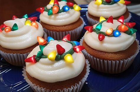 Light Cupcakes, Holiday Baked Goods, Homemade Vanilla Cake, Colorful Christmas Lights, Fluffy Cupcakes, Holiday Cupcakes, Vanilla Cake Mixes, Vanilla Cake Recipe, Homemade Cake Recipes