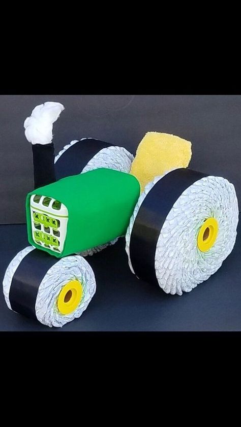 Diaper Tractor, Tractor Diaper Cake, Jeep Diaper Cake, Baby Shower Songs, Tractor Baby Shower, Diaper Centerpiece, John Deere Baby, Unique Diaper Cakes, Practical Baby Shower Gifts