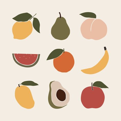 Minimal Fruit Illustration, Food Abstract Art, Abstract Fruit Art, Abstract Food Art, Peaches Graphic, Fruit Pattern Illustration, Food Abstract, Fruits Vector, Fruits Illustration