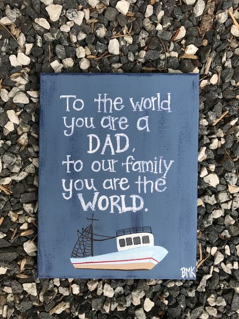 Happy Father's Day canvas to all the dads out there! Canvases ordered by @holly326 "to the world you are a dad, to our family to are the world" with a fishing boat & a green tractor💚 Fathers Day Canvas painting gift || Canvases for Christ BMK || Bethany Knecht Art #canvasesforchrist #bibleversecanvas #happyfathersday #dad #boat #boatpainting #tractor #tractorpainting #painting #art #canvases #fathersday Happy Fathers Day Canvas Ideas, Painting For Father Birthday, Farther Days Card Quotes, Canvas Painting For Father's Day, Father's Day Painting On Canvas, Dad Painting Ideas Canvas, Canvas Painting For Dads Birthday, Things To Paint For Father’s Day, Painting For Father's Day