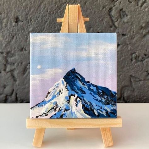 Mini Canvas Mountain Paintings, Small Mountain Painting, Mini Mountain Painting, Simple Mountain Painting Acrylic, Simple Mountain Painting, Mountain Painting Simple, Easy Mountain Painting, Mini Paintings Ideas, Tiny Acrylic Painting