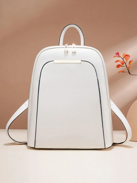 Contrast Piping Classic Backpack, Mothers Day Gift For Mom, Zipper Around Backpack, Fashion PU Leather Daypack, Perfect for Women, Rookies & White-collar Workers | SHEIN USA Elegant Backpacks, White Backpack, Flap Backpack, Colorful Backpacks, Stylish Backpacks, White Handbag, Contrast Piping, Classic Backpack, Bird In Bag