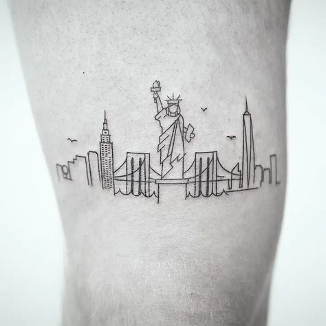 Ny Skyline Tattoo, Nyc Skyline Tattoo, Statue Of Liberty Tattoo, Liberty Tattoo, Skyline Tattoo, Usa Tattoo, New York Tattoo, Nyc Tattoo, City Tattoo