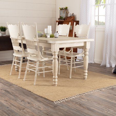 Natural Tan Farmhouse Flooring Veranda Burlap Tan Cotton Knotted Tassels Textured Rectangle Accent Rug Refinish Table, Dining Table Makeover, Burlap Rug, Country Area Rugs, Farmhouse Flooring, Chic Area Rug, Vhc Brands, Rustic Country Home, Hallway Wall Decor