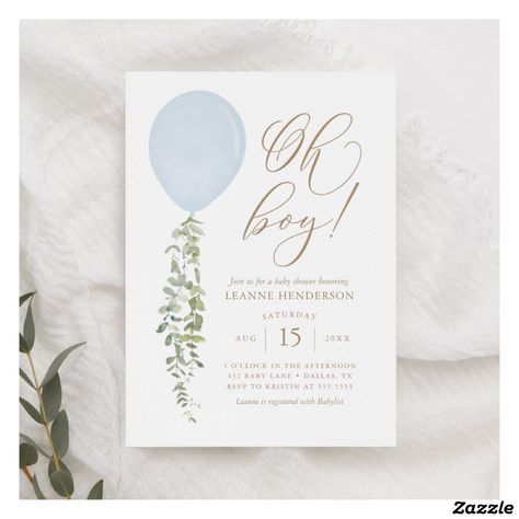 Boy Baby Shower Ideas, Its A Boy Balloons, Gender Neutral Baby Shower Invitations, Baby Balloon, Blue Balloon, Baby Shower Invitaciones, Printable Invitation Templates, Blue Baby Shower, Blue Balloons