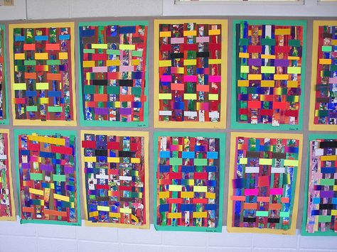 2nd Grade Texture Weavings by Paintbrush Rocket, via Flickr Elementary Art Weaving Projects, Weaving Middle School, Paper Weaving Elementary Art, 1st Grade Weaving Art Lesson, Creative Art Activities, Art Teacher Resources, Art Weaving, Weaving For Kids, Elementary School Art