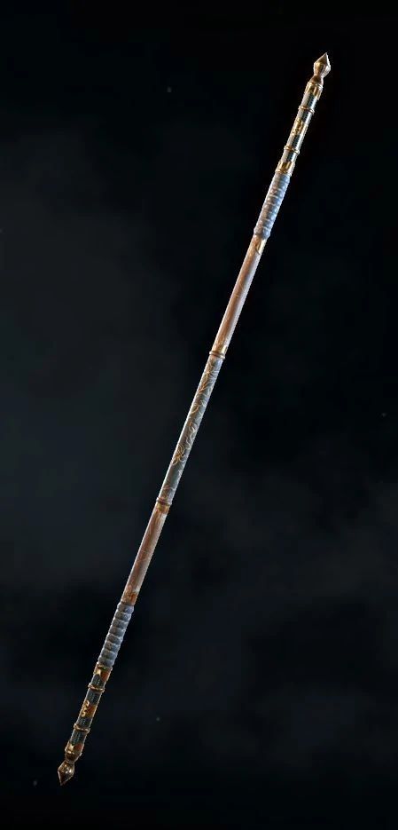 Bo Staff Fantasy, Bo Staff Concept Art, Fantasy Staff Art, Quarter Staff Designs, Monk Staff Dnd, Bo Staff Designs, Staff Rpg, Staff Concept Art, Bamboo Staff