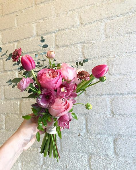 Peony Small Bouquet, Small Bouquets For Prom, Small Pink Bouquet Simple, Small Pink Wedding Bouquet, Petite Flower Bouquet, Mini Pink Bouquet, Prom Mini Bouquet, Small Valentines Bouquets, Dark Pink Flower Bouquet