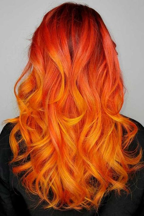 Coolest Looks for Ombre Hair for Those Who Want a Fun New Style ★ See more: http://lovehairstyles.com/ombre-hair-looks/ Fire Hair, Coloured Hair, Dye Colors, Cool Hair, Colorful Hair, Orange Hair, Hair Colours, Colored Hair, Ombre Hair