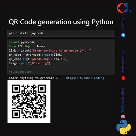 QR Code using Python C++ Code, Python Coding Projects, Coding Tutorials Python, Simple Python Code, Coding Python, Python Projects With Source Code, Coding In Python, Python Coding, Object Oriented Programming Python