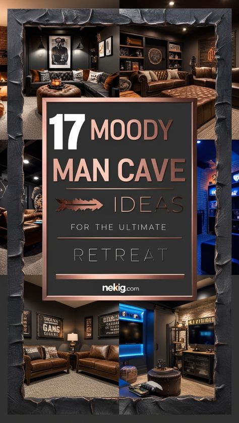 Create the ultimate man cave with these 17 moody and stylish ideas! Whether you love gaming, watching sports, or simply need a retreat, these designs feature rich textures, bold accents, and modern tech setups. Add a custom bar, cozy seating, or even a statement wall to elevate your space into a sleek and relaxing hideaway. Discover your dream design! #ManCaveInspo #HomeDesign #RelaxationSpot Dark Academia Man Cave, Game Room Bar Ideas, Moody Bars, Male Decor Ideas, Moody Man Cave, Man Cave Ideas Room, Male Decor, Moody Men, Classy Man Cave