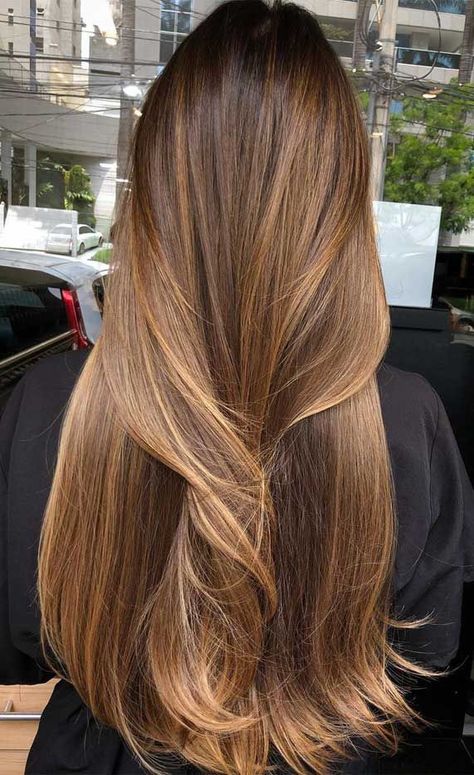 Balayage Straight Hair, Rambut Brunette, Honey Brown Hair, Brunette Hair With Highlights, Balayage Hair Dark, Gorgeous Hair Color, Caramel Highlights, Dye Colors, Brown Hair Balayage