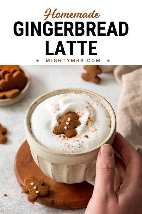 Make this homeade gingerbread latte at home instead of stopping at the large coffee shop. This gingerbread latte is a festive way to start your dayduring the holiday season! The latte is warm and comforting with a hint of molasses, cinnamon, and ginger, topped off with thick, frothed milk. Holiday Latte Recipe, Ginger Bread Coffee, Low Calorie Gingerbread, Gingerbread Latte Recipe, Gingerbread Coffee, Latte At Home, Homemade Gingerbread, Gingerbread Diy, Gingerbread Latte