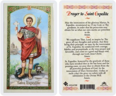 St Expedite Prayer, Saint Expedite Prayer, St Expedite, Saint Expedite, Prayer For Students, Mighty Warrior, Vintage Holy Cards, Novena Prayers, Kids Office