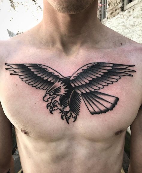 American Traditional Eagle Chest Tattoo, Old School Tattoo Chest, Traditional Chest Tattoo Men, American Traditional Tattoos Chest, Traditional Eagle Chest Tattoo, Chest Tattoo Flash, Eagle Tattoo Chest, Traditional Tattoo Chest, American Traditional Chest Tattoo