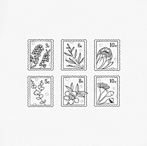 Stamp Tattoo Ideas Design, Minimalist Stamp Tattoo, Mini Stamp Tattoo, Plant Stamp Tattoo, Cute Stamp Tattoo, Post Stamp Tattoo Ideas, Mail Stamp Tattoo, Small Stamp Tattoo, Post Card Tattoo