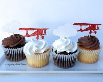 First Birthday Airplane Theme, Birthday Airplane Theme, Airplane Cupcake Toppers, Plane Cake Topper, Airplane Cupcakes, Jake Cake, Cloud Cupcakes, Airplane Cake, Smash Cake Topper