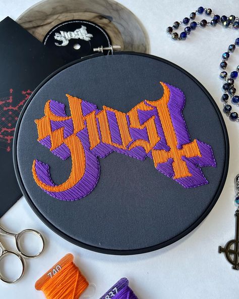 Here’s something completely different from me! A custom Ghost band logo piece! Sometimes it’s good to step out of your comfort zone, and this was one of those times. I really enjoyed doing this piece. Satin stitch is very relaxing, even when it takes me hours to line the stitches up juuuust right 😅 This was a really fun piece and I’m so glad it’s going to such lovely people! . . . @thebandghost #embroidery #embroidered #needlework #handembroidery #fiberart #fibreart #textileart #dmc #thread... Band Embroidery, Ghost Logo, Ghost Band, Out Of Your Comfort Zone, Band Logo, Embroidery On Clothes, Band Logos, Dmc Thread, Embroidery Ideas